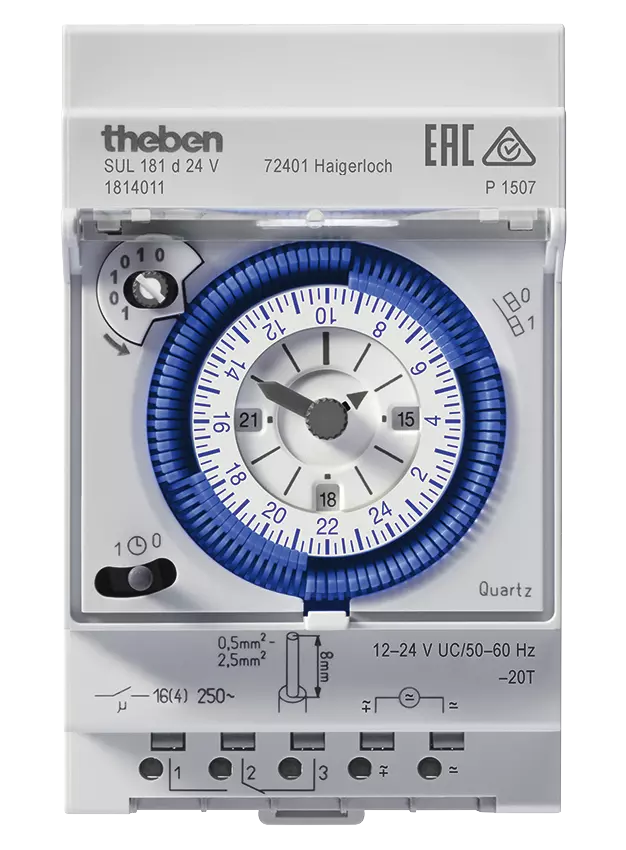 Theben 1800001 - SUL 180 A - Interruptor Horario Analógico - 1 Canal - Programa Diario - Carril DIN